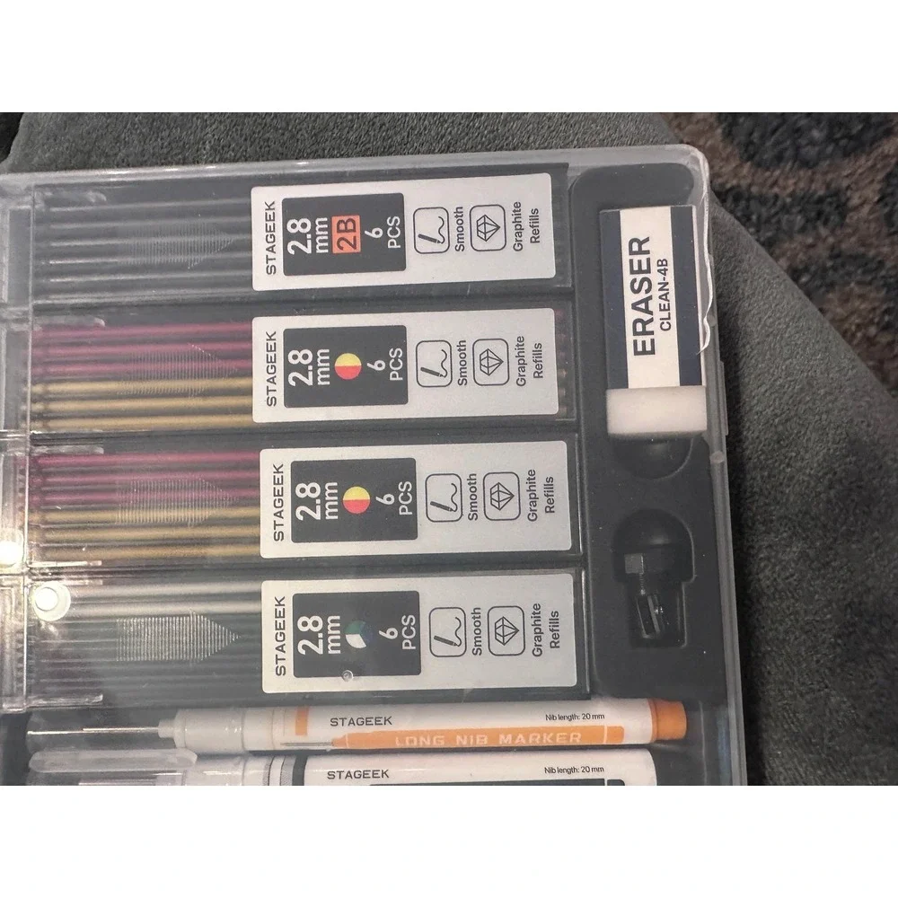 Stageek Carpenter Pencil Set Long Nib Markers 2.8mm Graphite Refills 11pc Kit